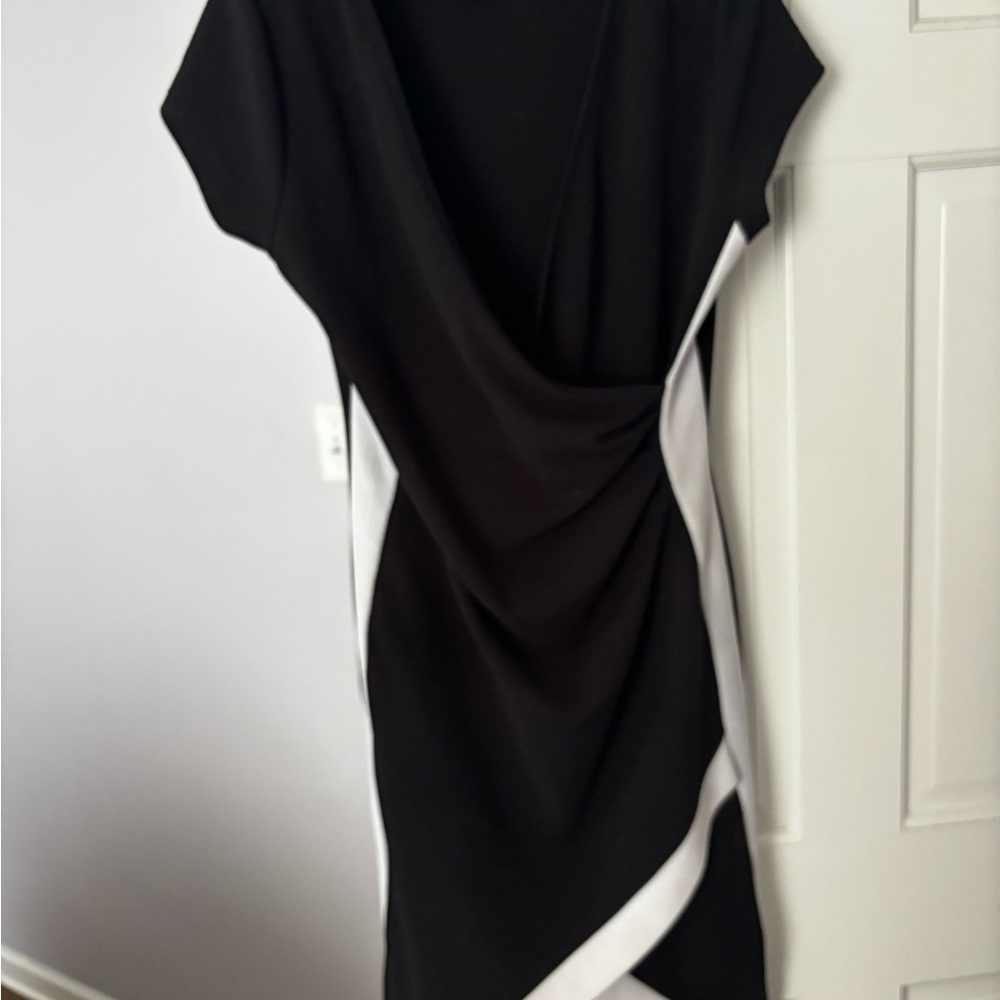 Almost Famous Black and White Asymmetrical Draped Dress